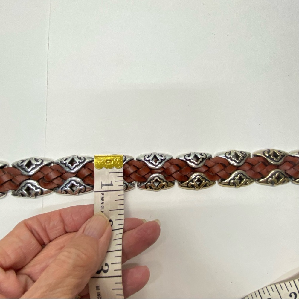 Brighton Women's Medium Camel Brown Leather Silver Plated Weaved Belt Casual - Picture 13 of 13